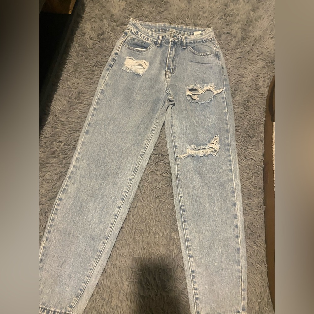 SHEIN Light Blue Distressed Boyfriend Jeans